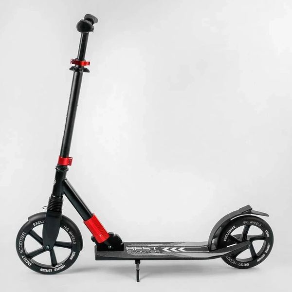 Самокат двоколісний алюмінієвий Best Scooter Big Wheels чорний з червоним 11391 фото 5