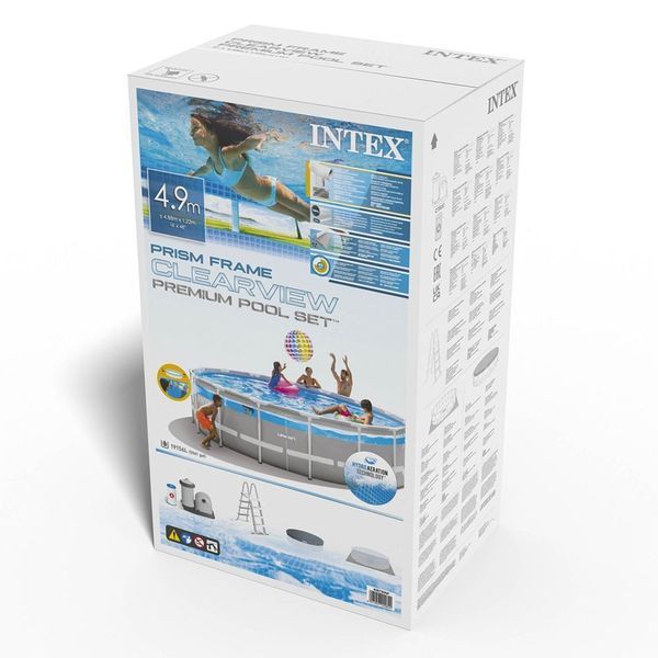 Каркасный круглый бассейн Intex Prism Frame 19114 л 488х122 см лестница, картриджный насос-фильтр, тент, подстилка 26730 фото 10