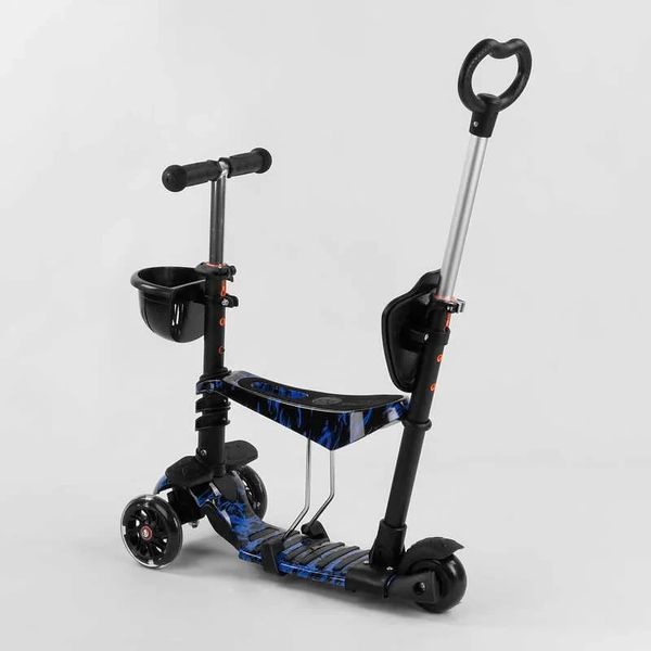 Детский самокат - трансформер 5 в 1 с подсветкой Best Scooter Корзинка с принтом черный с синим 18496 фото 4