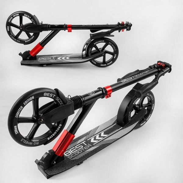 Самокат двоколісний алюмінієвий Best Scooter Big Wheels чорний з червоним 11391 фото 3