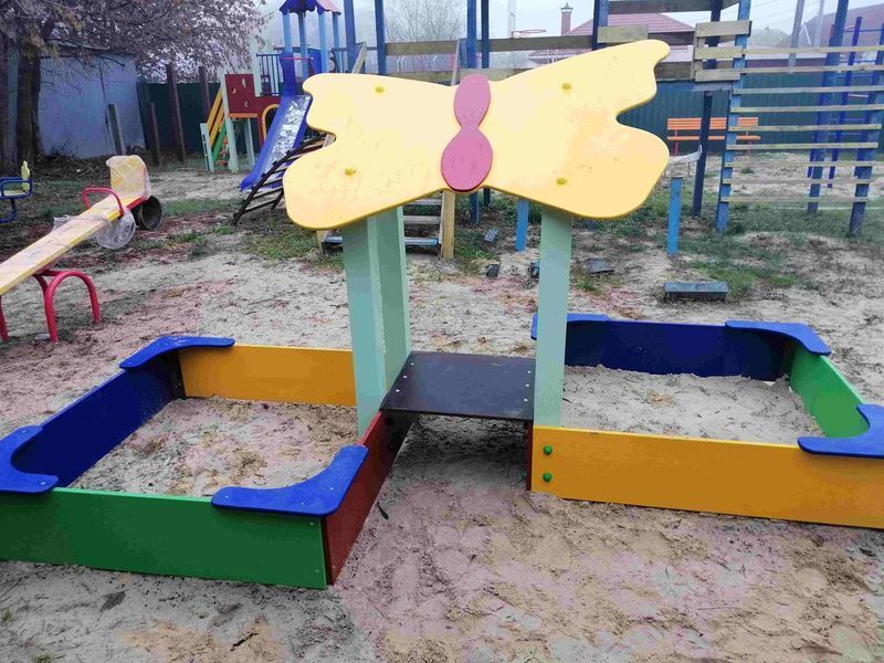 Дитяча пісочниця подвійна з навісом та рахівничкою Метелик Kidigo 314х196х170см фото 9