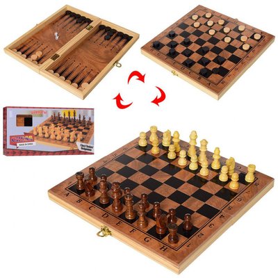 Набір класичних ігор 3 в 1 "Шахи, шашки, нарди" дерев'яний 29х29 см S3029 фото 1