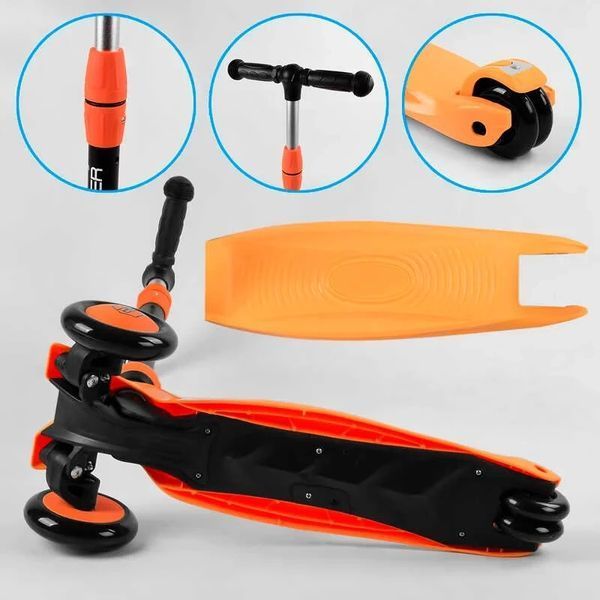 Детский самокат - беговел 3 в 1 с амортизатором и подсветкой Best Scooter оранжевый BS-50584 фото 6