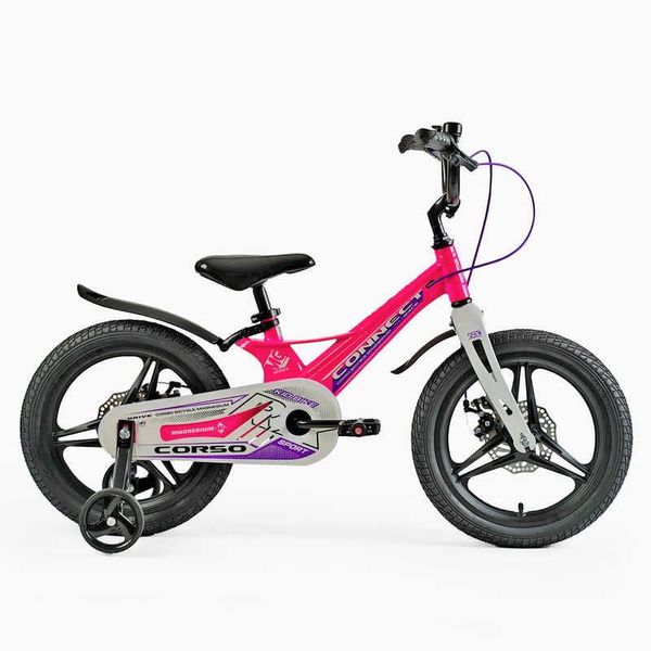 Велосипед дитячий двоколісний 16" CORSO Connect магнієва рама доп колеса на 5-7 років рожевий з фіолетовим MG-16117 фото 2