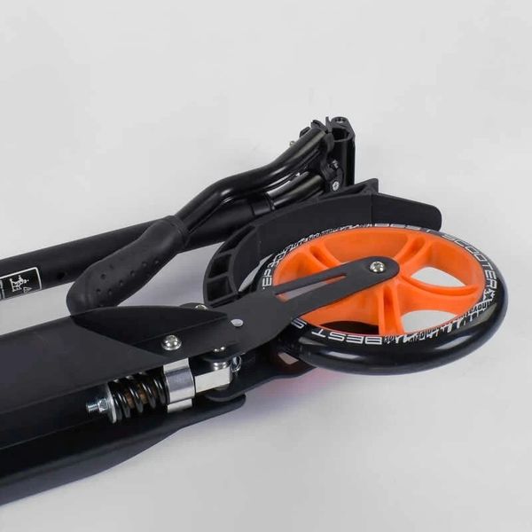 Самокат двоколісний алюмінієвий складаний Best Scooter Scratch колеса 200мм чорний з оранжевим 73133 фото 4