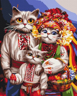 Картина за номерами BrushMe серії Патріот "Сім'я котиків-гуцулів © Маріанна Пащук" 40х50см BS53737 фото 1
