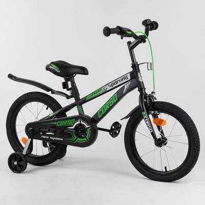 Велосипед дитячий двоколісний 16" CORSO Sporting чорно-зелений R-16218 фото 1