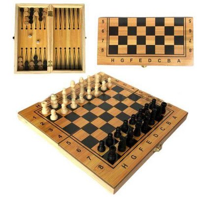 Набір класичних ігор 2 в 1 "Шахи та нарди" на дерев'яній дошці 28х28 см IGR80 фото 1