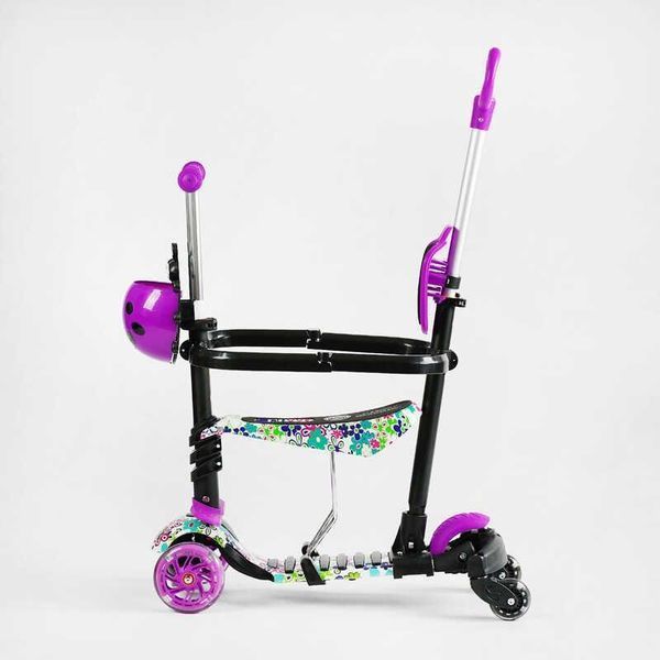 Детский самокат - трансформер 6 в 1 с бортиком и подсветкой Best Scooter боковые колеса фиолетовый фото 2