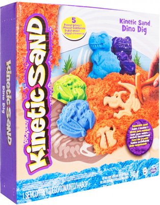 Набор кинетического песка для детского творчества Kinetic Sand DINO (голубой , коричневый, аксессуар фото 1