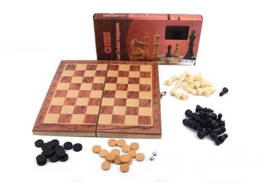 Набір класичних ігор 3 в 1 "Шахи, шашки, нарди" дерев'яний 29х29 см S3031 фото 1