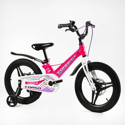 Велосипед дитячий двоколісний 18" CORSO Connect магнієва рама доп колеса на 6-8 років рожевий з фіолетовим MG-18944 фото 1