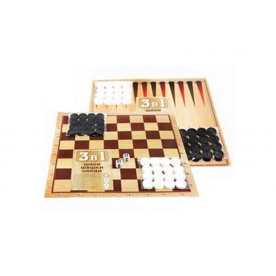 Набір класичних ігор 3 в 1 Mtoys "Шахи, шашки, нарди" картонне поле S0011 фото 1
