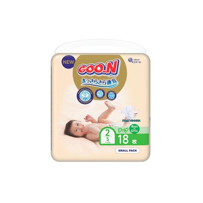 Подгузники GOO.N Premium Soft для детей 4-8 кг (размер 2(S), на липучках, унисекс, 18 шт) фото 1