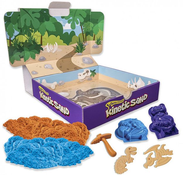 Набір кінетичного піску для дитячої творчості Kinetic Sand DINO (блакитний , коричневий, аксесуари, 340 г) фото 2