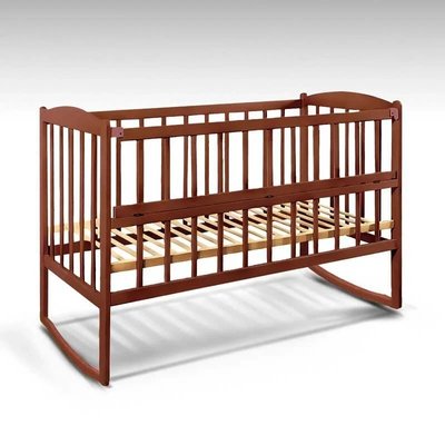 Дитяче дерев'яне ліжко - гойдалка з відкидним бортиком "Райдуга" темно-коричневе фото 1