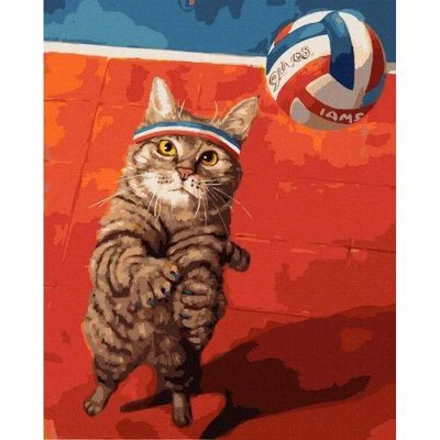 Картина за номерами Rainbow Art "Кіт та волейбол" 40х50см GX37686 фото 1