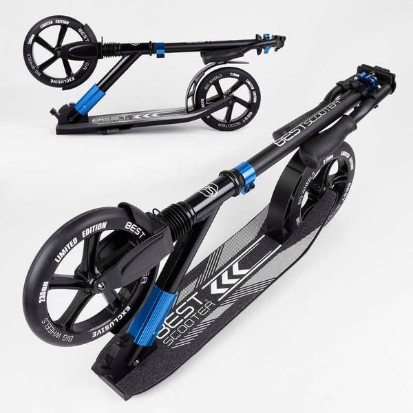 Самокат двоколісний алюмінієвий Best Scooter Big Wheels чорний із синім 75186 фото 6