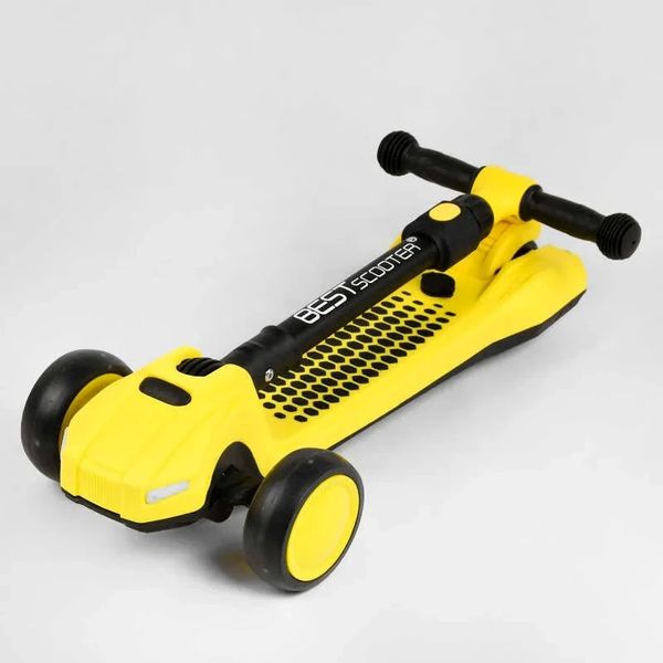 Самокат детский трехколесный складной с турбиной звуком и подсветкой Best Scooter желтый LT-13968 фото 7