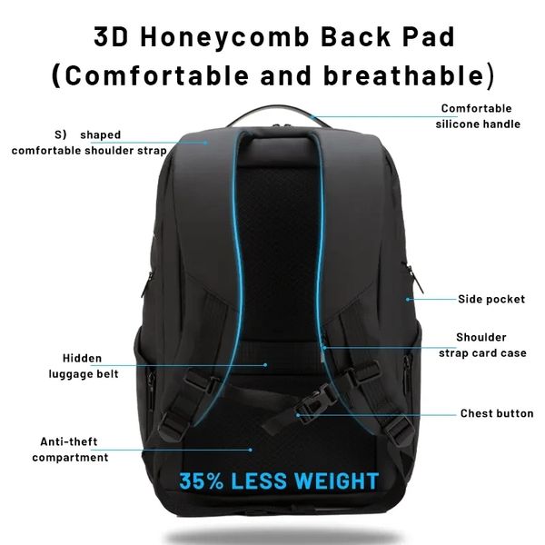 Современный рюкзак для ноутбука 15" Fenruien Alienpack Upgrade Style Dark Carbon 8366 фото 5