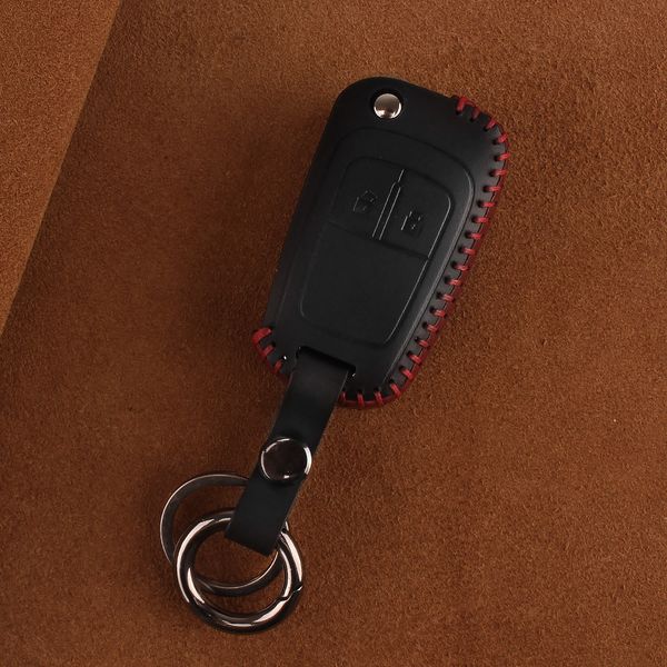 Шкіряний чохол для ключа запалювання автомобіля Chevrolet (Шевроле) чорний 2 кнопки фото 7
