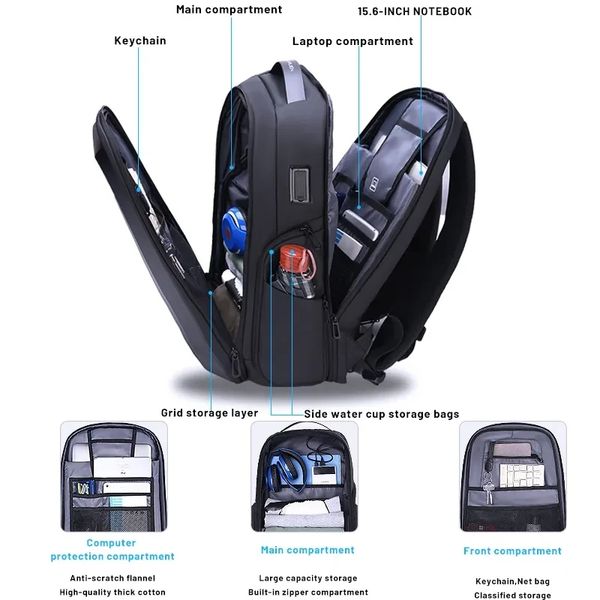 Современный рюкзак для ноутбука 15" Fenruien Alienpack Upgrade Style Dark Carbon 8366 фото 6
