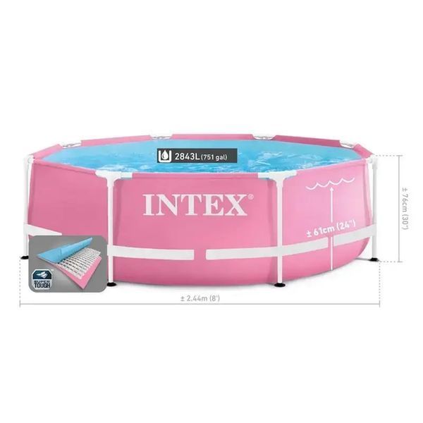Каркасный круглый бассейн Intex Metal Frame 2843 л 244х76 см розовый 28290 фото 3