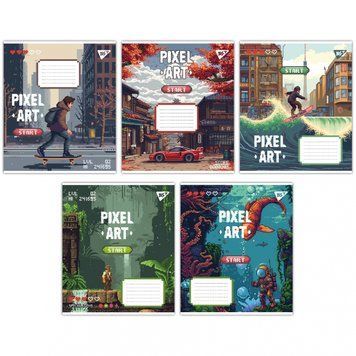 Набір учнівських зошитів Yes Pixel art формат А5, 12 арк. в клітинку 25 шт. 767196 фото 1