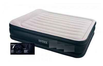 Велюровый надувной матрас для отдыха и сна Intex двойной с изголовьем и электронасосом 203х152х42см 64136 фото 1