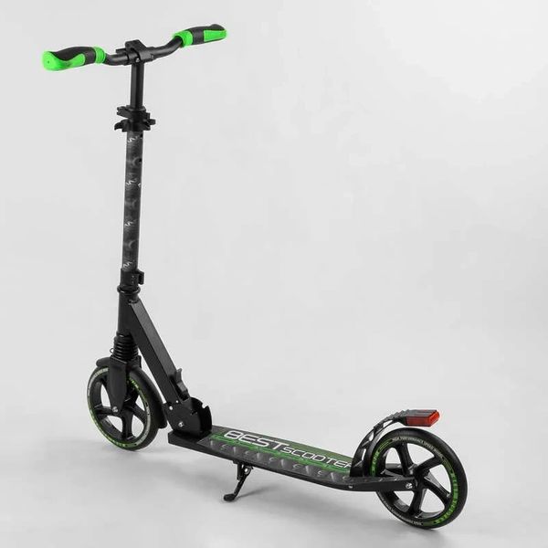 Самокат двоколісний алюмінієвий Best Scooter Dot світло гальма колеса 200 мм чорний із зеленим 86125 фото 6