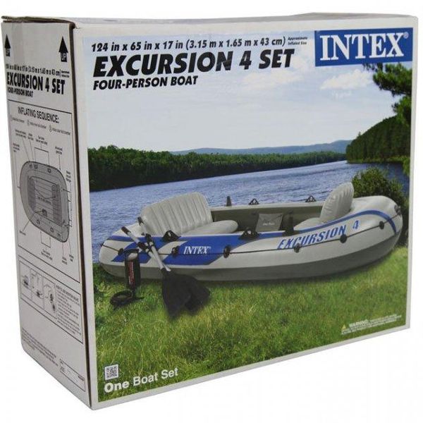 Четырехместная надувная лодка Intex Excursion Set 4 315х165х43см алюминиевые весла и насос 68324 фото 5