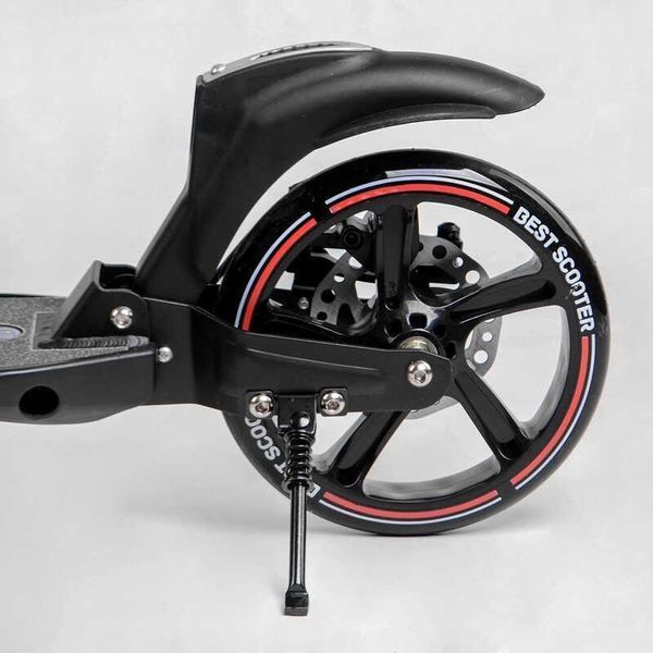 Самокат двоколісний складаний Best Scooter Fast Ride колеса PU 200 мм з амортизаторами дисковий тормоз чорний / червоний 60054-R фото 5