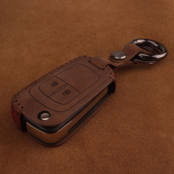 Шкіряний чохол для ключа запалювання автомобіля Chevrolet (Шевроле) коричневий 2 кнопки фото 3