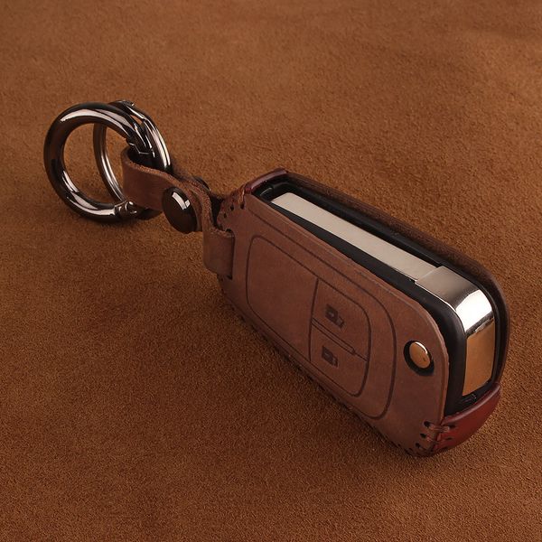 Шкіряний чохол для ключа запалювання автомобіля Chevrolet (Шевроле) коричневий 2 кнопки фото 7
