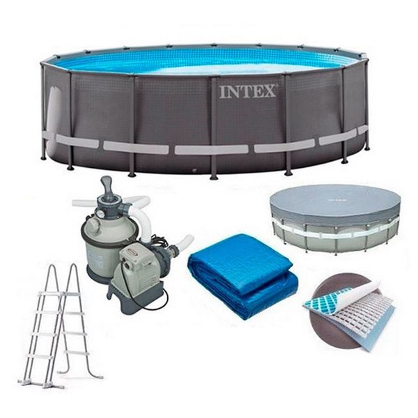 Каркасный круглый бассейн Intex 30079 л 610х122 см лестница, песочный насос-фильтр, подстилка, тент фото 4