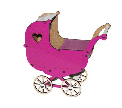 Ляльковий дерев'яний візок BigEcoToys біло-рожевий фото 1