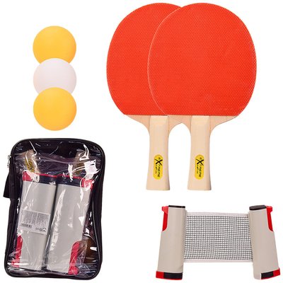 Набор для настольного тенниса Extreme Motion 2 ракетки, 3 мячика ABS, сетка раздвижная в чехле TT2136 фото 1