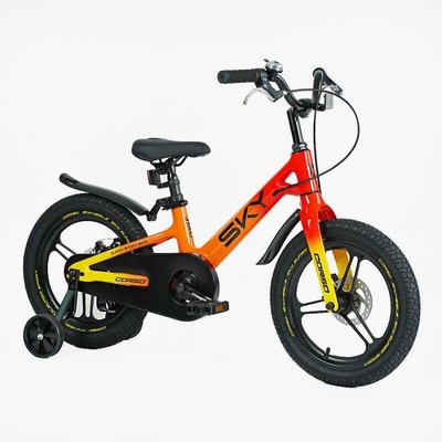 Велосипед детский двухколёсный 16" CORSO Sky магниевая рама доп колеса на 5-7 лет красный с оранжевым SK-16920 фото 1