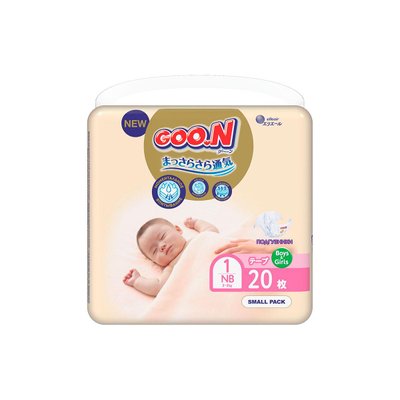 Підгузки GOO.N Premium Soft для новонароджених до 5 кг (1(NB), на липучках, унісекс, 20 шт) фото 1