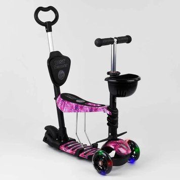 Детский самокат - трансформер 5 в 1 с подсветкой колес Best Scooter черный с принтом 71905 фото 1