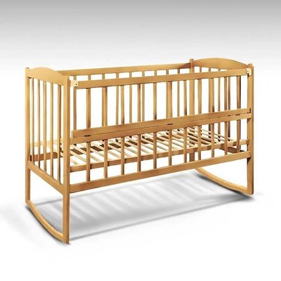 Дитяче дерев'яне ліжко - гойдалка з відкидним бортиком "Райдуга" світло-коричневе фото 1