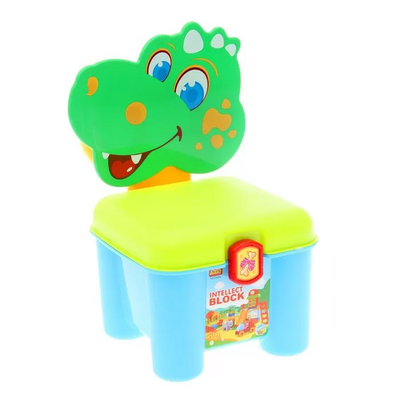 Детский конструктор для малышей в чемодане-стульчике Динозаврик зеленый Bambi 3166A 46 деталей фото 1