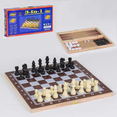 Набір класичних ігор 3 в 1 "Шахи, шашки, нарди" дерев'яний 29х29 см C36810 фото 1