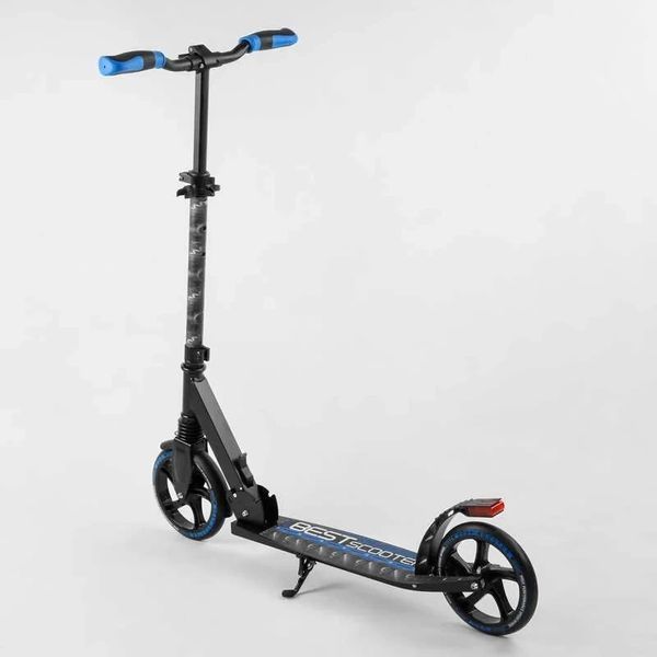 Самокат двоколісний алюмінієвий Best Scooter Dot світло гальма колеса 200 мм чорне з синім 94123 фото 6