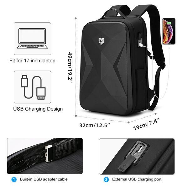 Багатофункціональний міський рюкзак з відділенням для ноутбука 17 "Fenruien Shell XL Dark Carbon 7869 фото 9