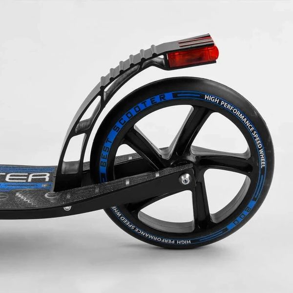 Самокат двоколісний алюмінієвий Best Scooter Dot світло гальма колеса 200 мм чорне з синім 94123 фото 4