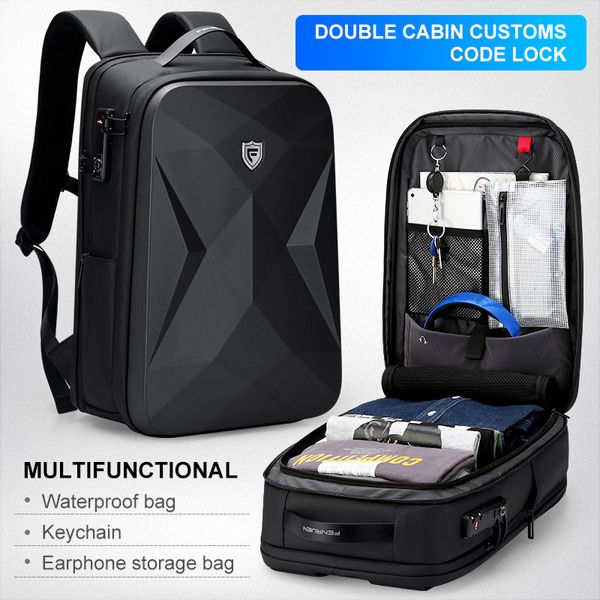 Многофункциональный городской рюкзак с отделением для ноутбука 17" Fenruien Shell XL Dark Carbon 7869 фото 2