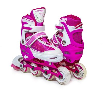 Розсувні дитячі роликові ковзани 36-39 Caroman Sport з підсвічуванням переднього колеса Pink фото 1