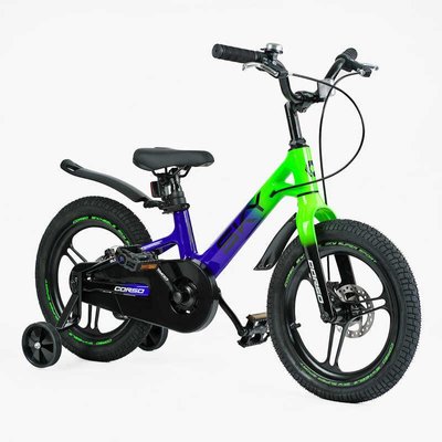 Велосипед детский двухколёсный 16" CORSO Sky магниевая рама доп колеса на 5-7 лет синий с зеленым SK-16365 фото 1