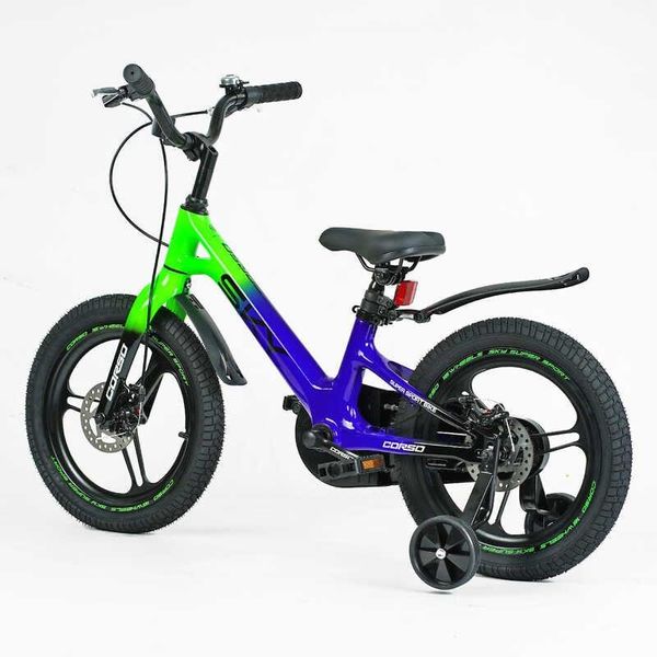 Велосипед дитячий двоколісний 16" CORSO Sky магнієва рама доп колеса на 5-7 років синій з зеленим SK-16365 фото 5